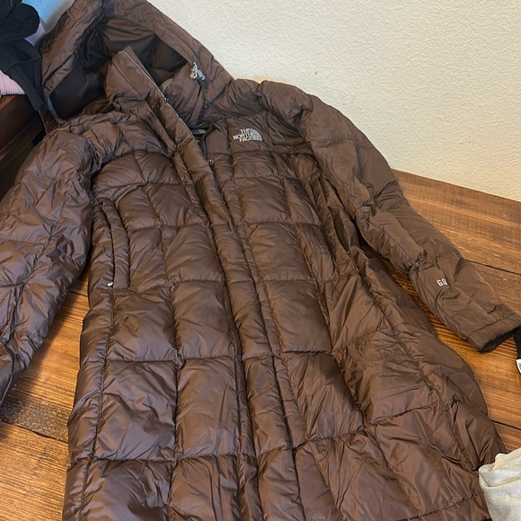 North Face Long Puffer Jacket Brown 600 Down Insulated Removable Hood Size XS - Picture 1 of 7